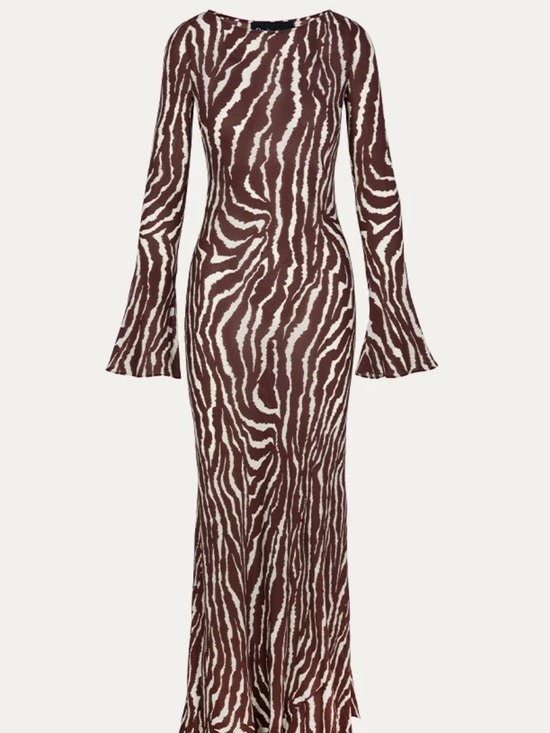 Realisation Par Dresses & Skirts - SOLD - Réalisation Par The Gia Animal Silk Maxi Dress Size S Zebra Bell Sleeves